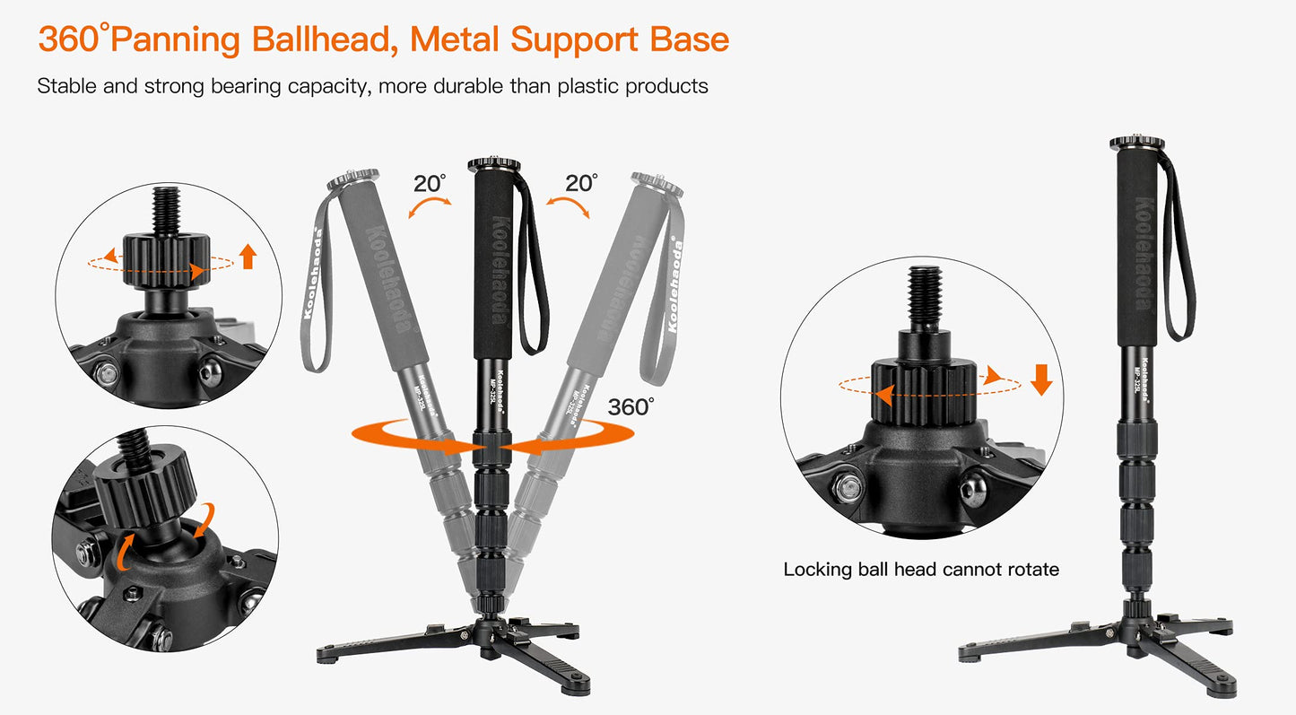 Koolehaoda Tripod Base for Monopod, 3/8" Screw Desktop Stand with Three Feet, Universal 3 Legs Monopod Base Stand Unipod Support for 3/8" Threaded