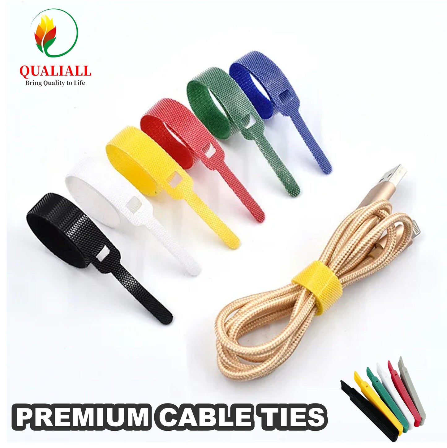 QUALIALL 150 Reusable Cable Ties, Strong Adhesion Nylon Cord Ties for PC and Wire Management, Durable. 5.9"