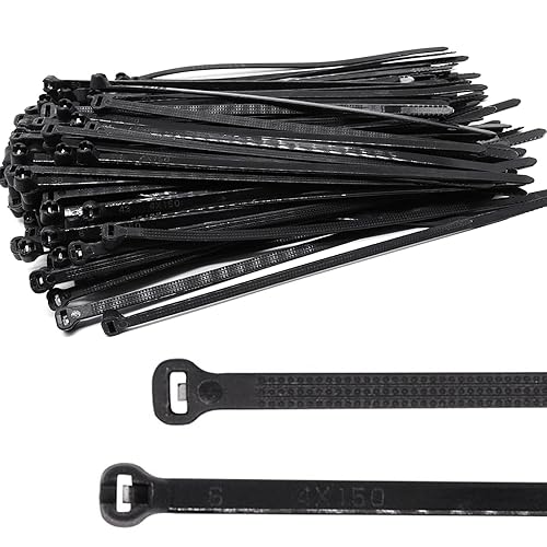 BUXIMN 150pcs Push Mount Zip Ties 6 inch, Self Locking Straps Cable Zip Tie with Stainless Steel Metal Tooth Locking Device Heavy Duty Nylon Zip Tie