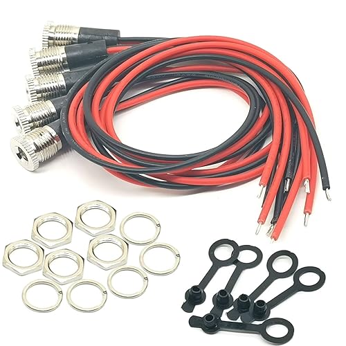 AJDPOI 5Pack DC-099 DC Female Panel Mount Charging Wire Adapter 5.5 x 2.1 MM Power Jack Cord Socket Threaded Female Mount Connector Adapter Cable