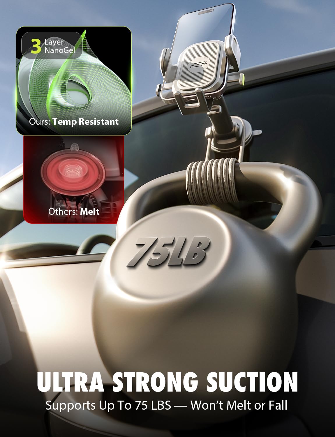 Bracketron Easy OneClick 3-in-1 Universal Car Phone Mount - Dashboard, Windshield & Air Vent Cell Phone Holder for Truck - Hands-Free Clamp, Heavy