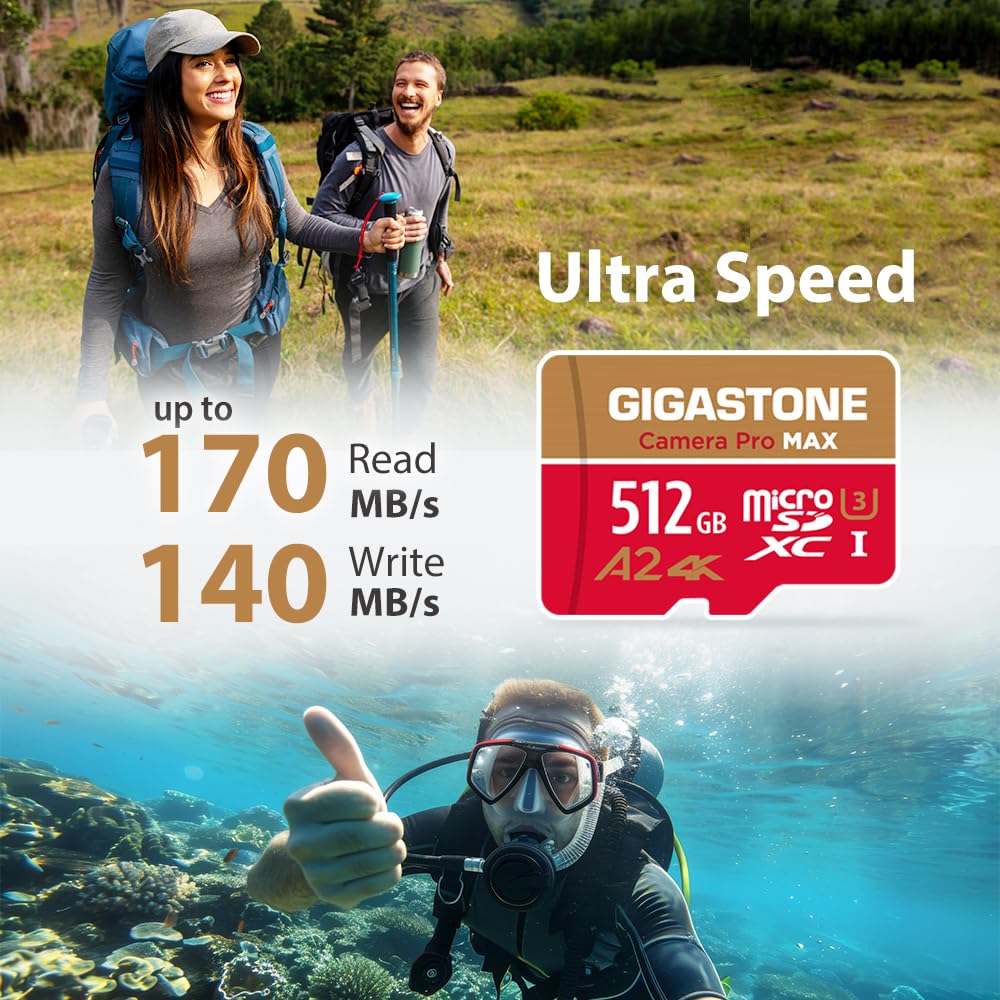 ?5-Years Data Recovery? GIGASTONE 512GB Micro SD Card, 4K Camera Pro MAX, Compatible with Gopro, Dash Cam, DJI, Drone, Security Camera, Speed Up