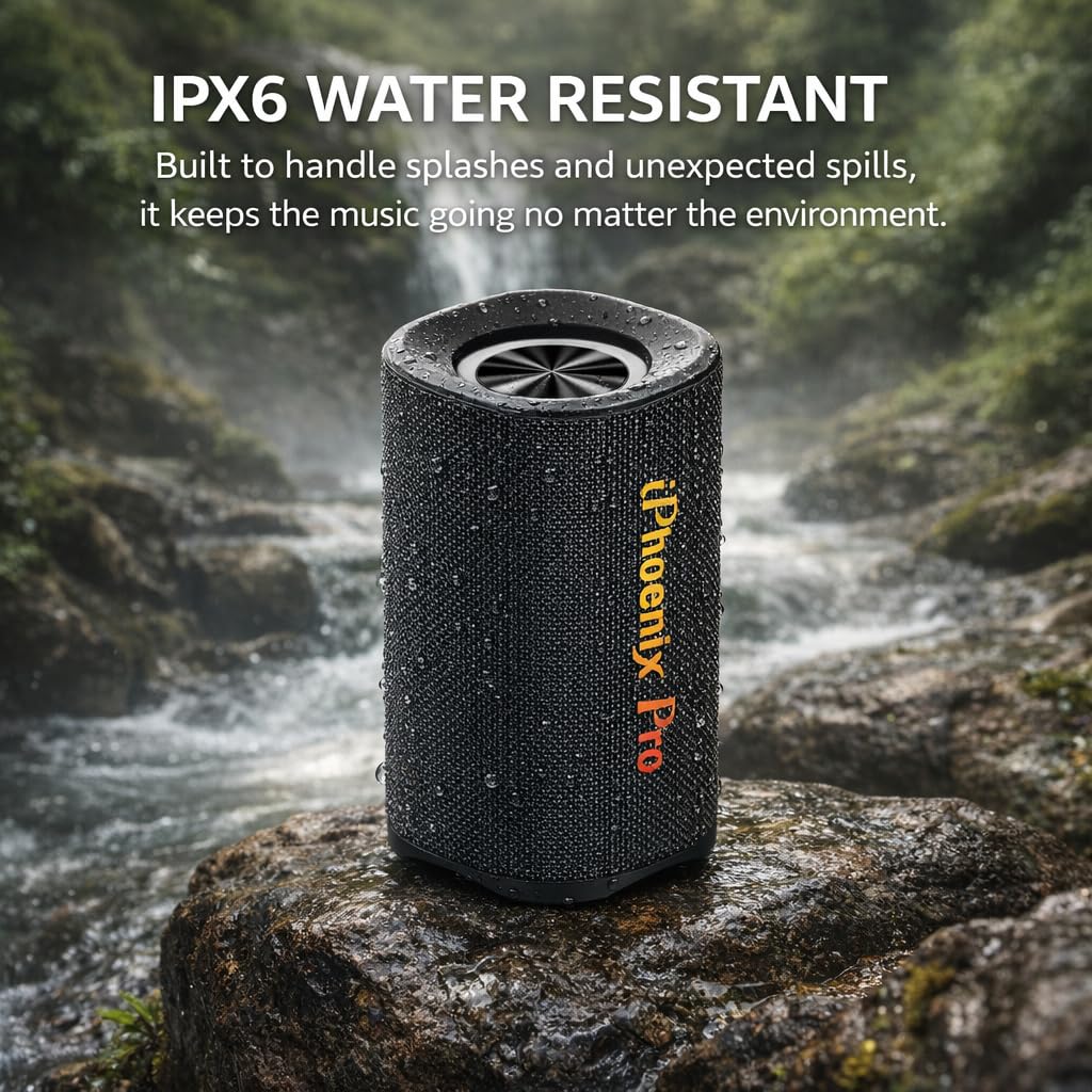 iphoenix IX119 Portable Bluetooth Speaker, Stereo Sound & Deep Bass, IPX6 Waterproof, Dynamic RGB Lights, Bluetooth 5 Wireless Pairing, 9H Playtime