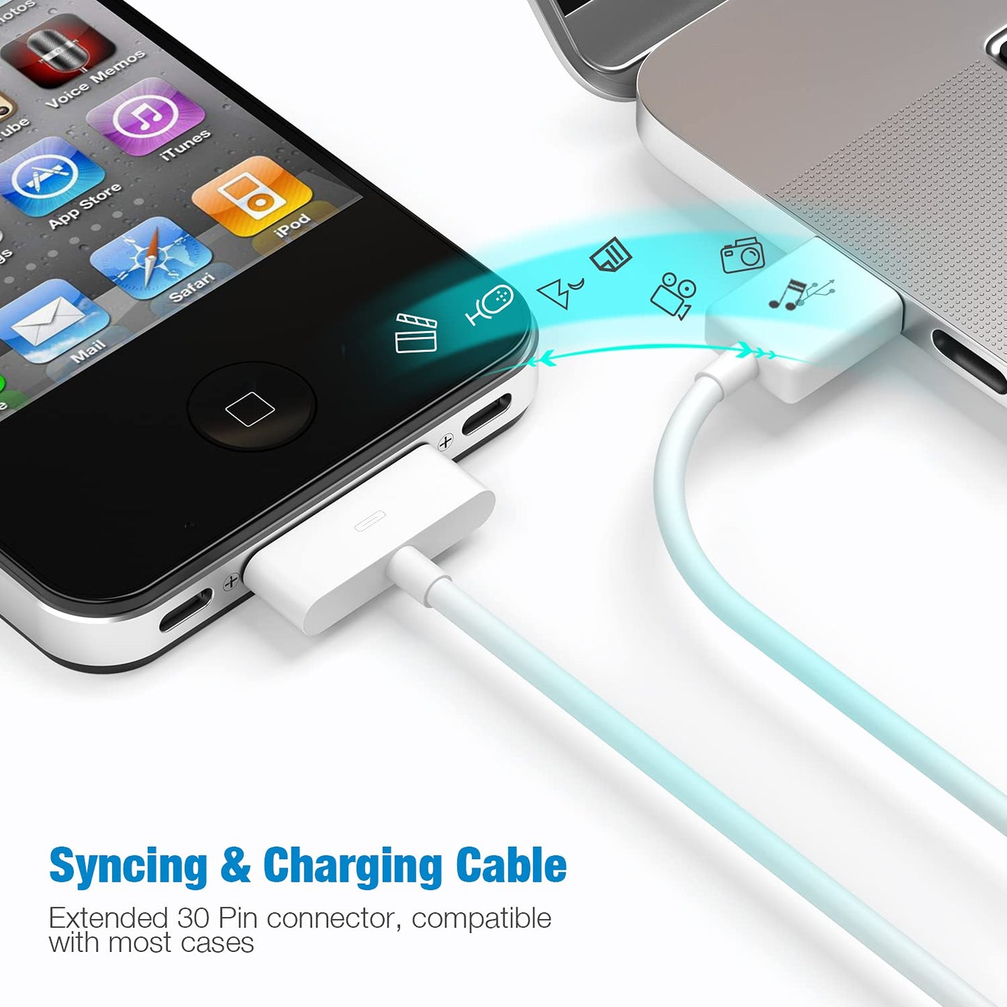 sarmert Apple Certified 30 Pin USB Charging Cable, 4.0ft USB Sync Charging Cord iPhone Compatible for 4 4s 3G 3GS iPad 1 2 3 iPod Touch Nano White (1