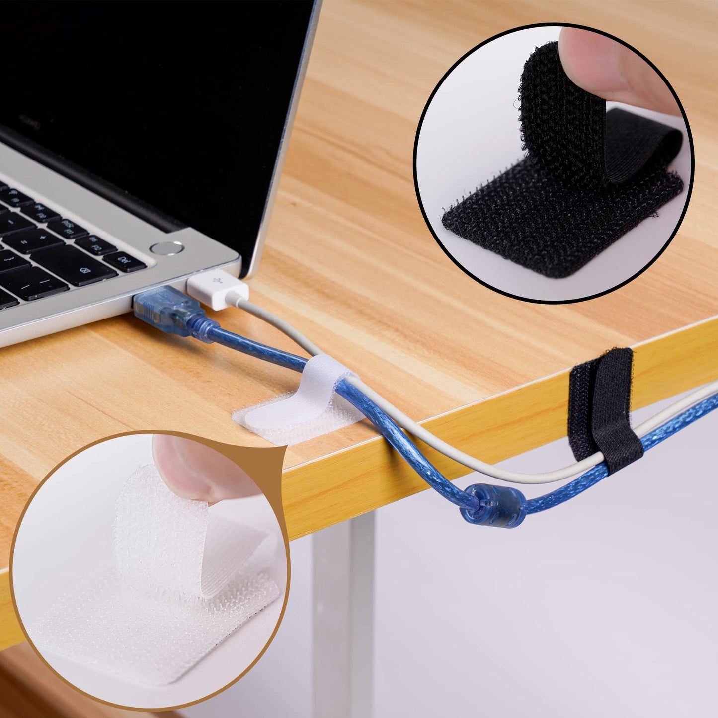 40pcs Hook and Loop Cable Ties Under Desk Cable Management Desk Cord Organizer Adhesive Cable Clips Straps Sticky-Back Wire Organizers for Office