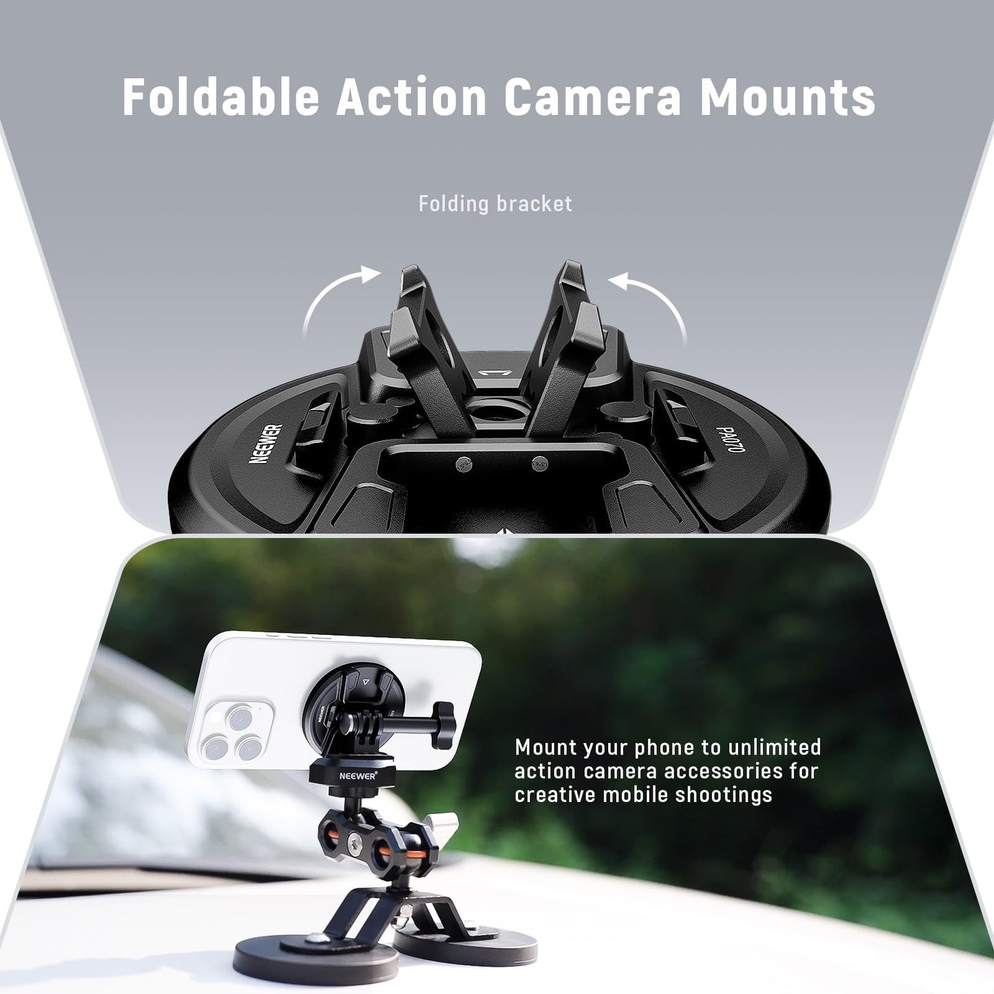 Neewer Magnetic Phone Tripod Mount with Action Camera Adapter, Cold Shoe with Anti Off Pin, 1/4" Thread Compatible with MagSafe iPhone 16 15 14 13 12