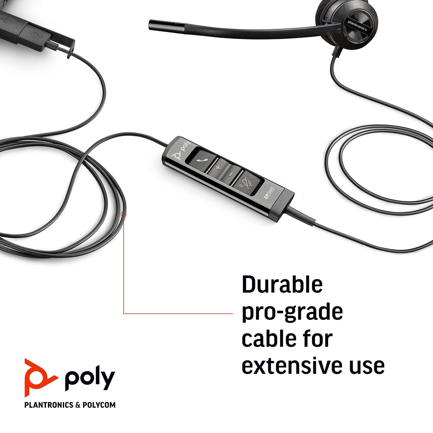 Poly (Plantronics + Polycom) EncorePro 545 USB-A and USB-C USB Headset (Plantronics) - Acoustic Hearing Protection - Hold & Call Answer Buttons…