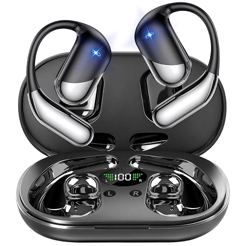 Open Ear Clip Wireless Earbuds Bone Conduction Headphones, Bluetooth 5.4, Open Ear Design for Running Fitness,office?Built-in Mic, IPX7 Waterproof