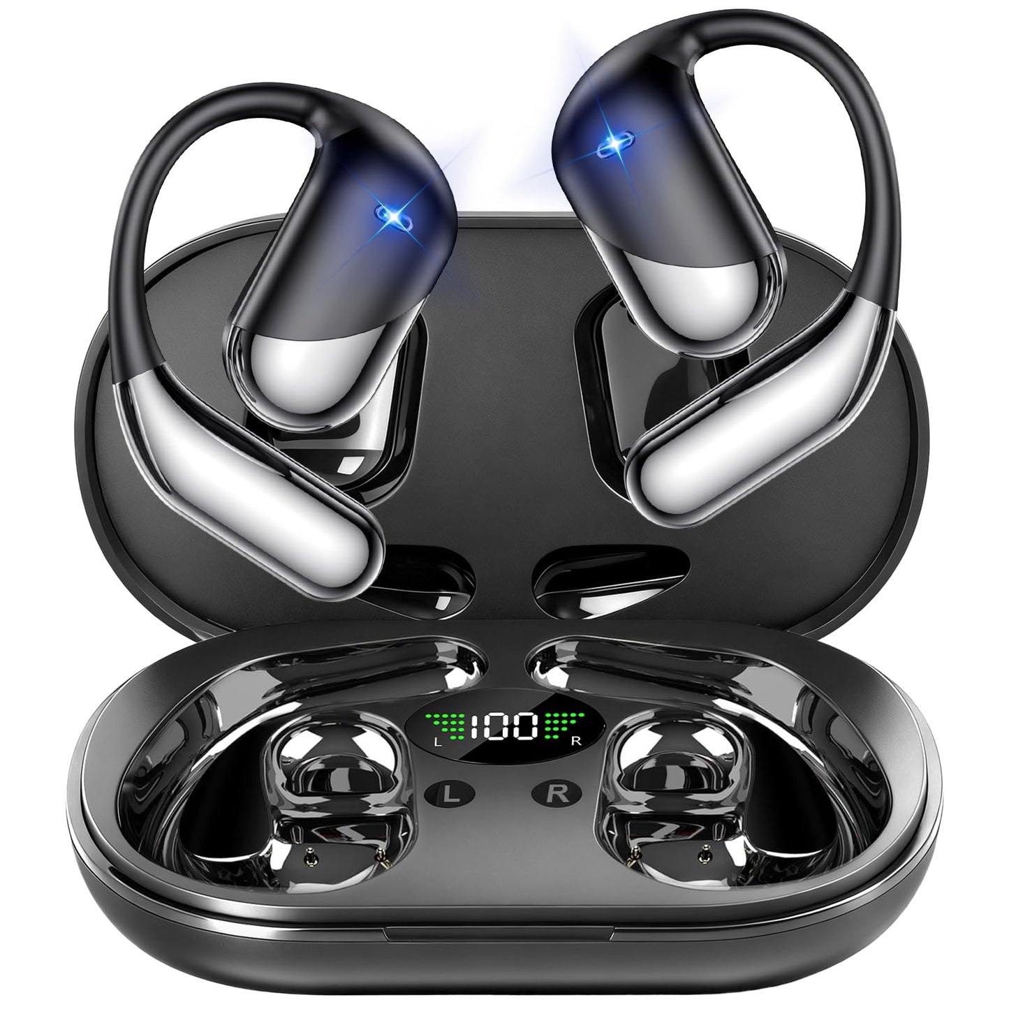 Open Ear Clip Wireless Earbuds Bone Conduction Headphones, Bluetooth 5.4, Open Ear Design for Running Fitness,office?Built-in Mic, IPX7 Waterproof