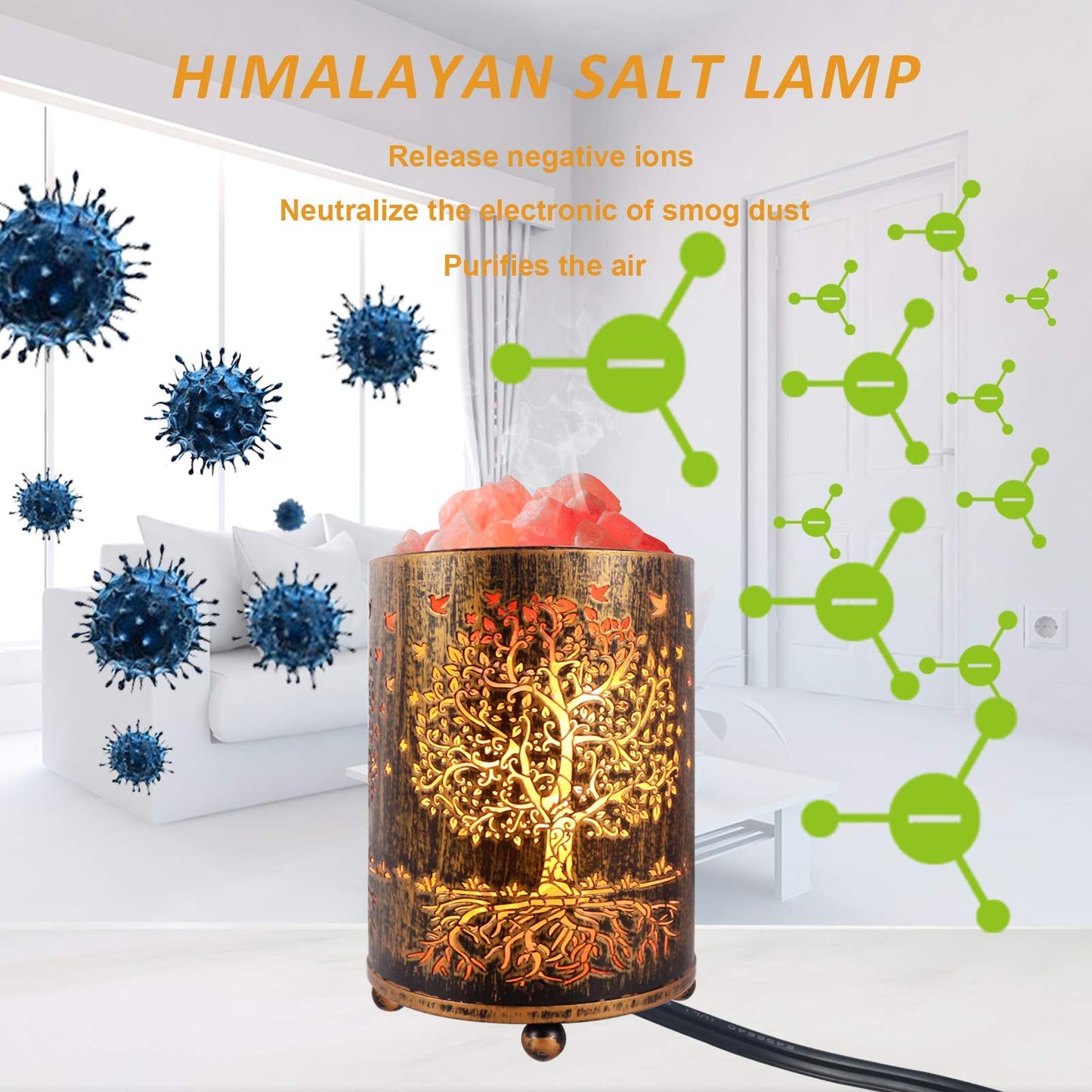 Salt Lamps Night Light, Himalayan Salt Rock Lamp with Dimmer Switch, Tree of Life Salt Basket Lamp, Retro Decor Salt Crystal Desk Light with 15W