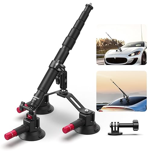 NEEWER Triple Suction Cup Car Mount Compatible with Insta360 X5 X4 GoPro DJI OSMO 360 Cameras, Quick Release Outside Windshield Magic Arm Mount Kit