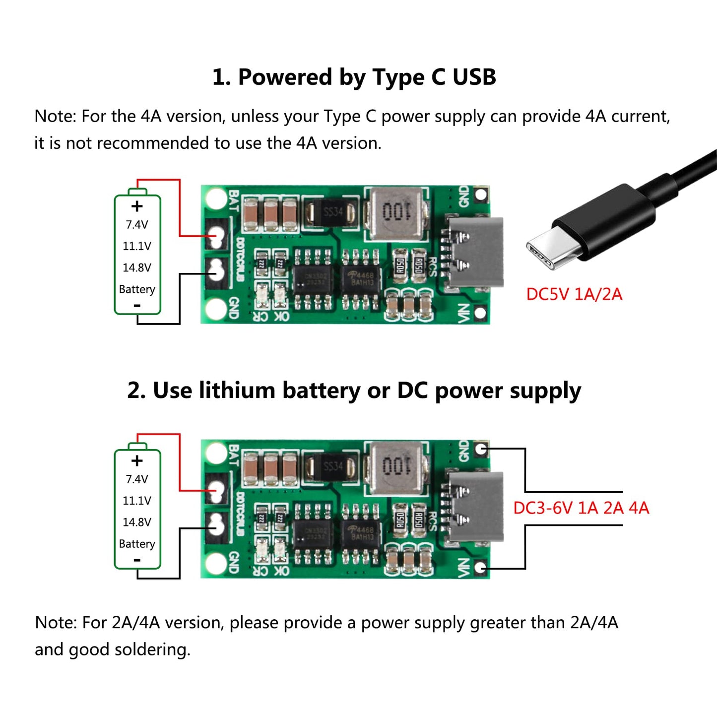 2PCS USB C BMS Step-up Boost Module 2S 3S 4S 1A 2A 4A 18650 Lithium Battery Charger Board for Li-Po Polymer Power Bank (3S 1A)