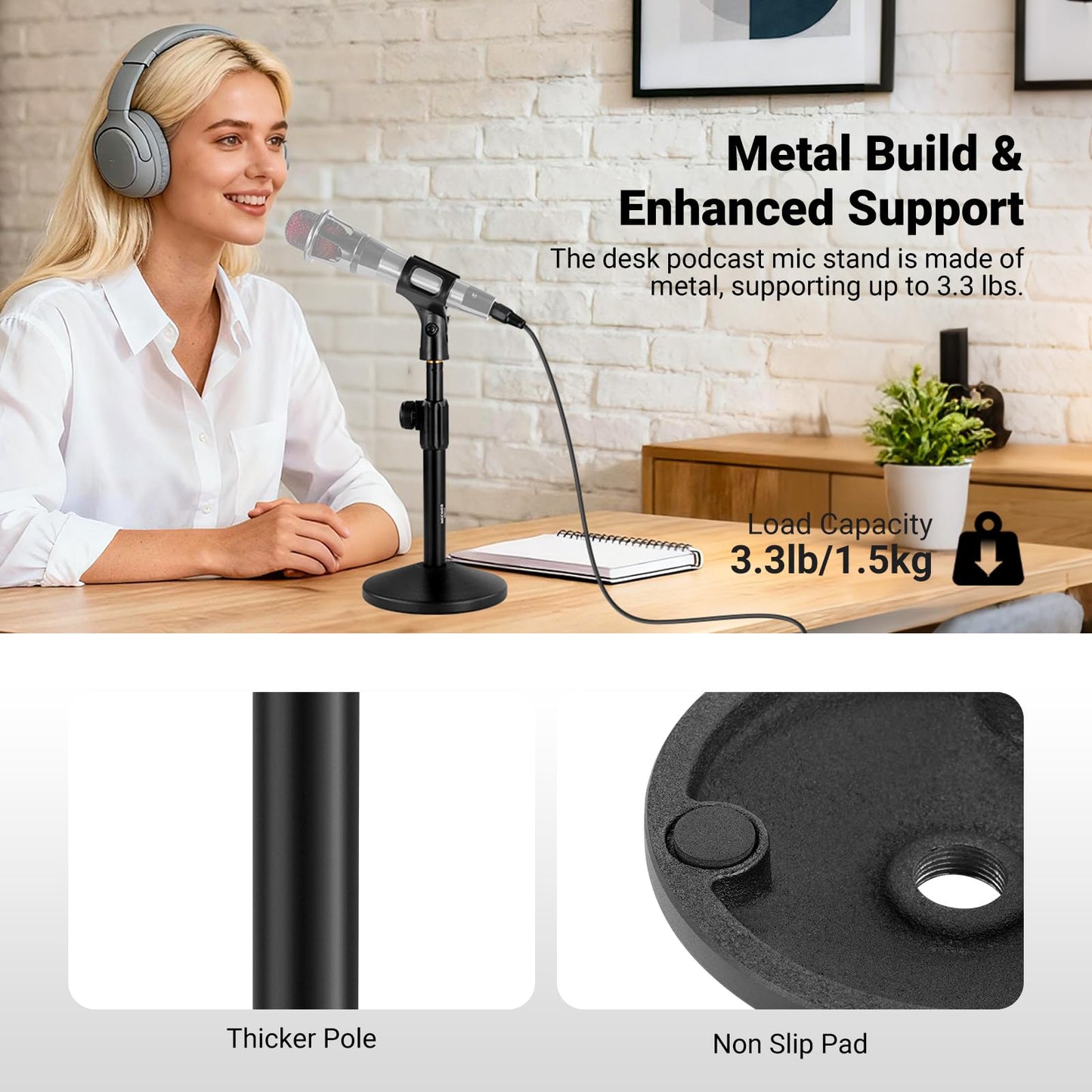 NEEWER Desk Microphone Stand, Adjustable Table Top Mic Holder Mount with Clip and 3/8" to 5/8" Adapter Compatible with Blue Yeti Snowball HyperX