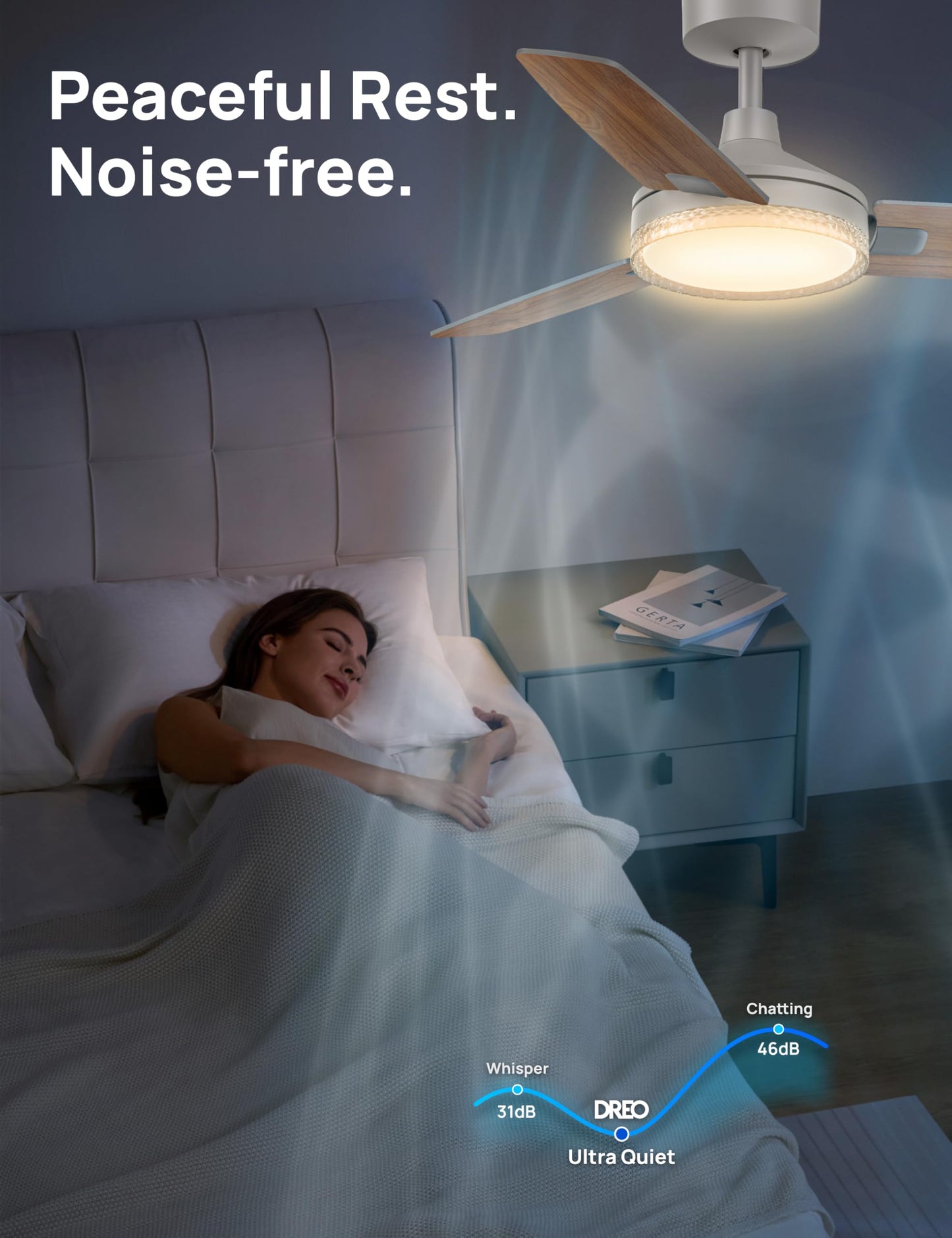 DREO Bedroom Ceiling Fan with Lights, Quiet DC Motor, 22db,Quick-Install, Powerful Airflow, 6 Speeds with Remote, Reversible, 6-Level Dimmable, 5CCT