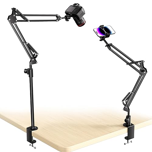 UBeesize Overhead Camera Mount with 360° Adjustable Arm & Phone Holder for TikTok Live Streaming Photography Studio Content Creation, Desk Mount