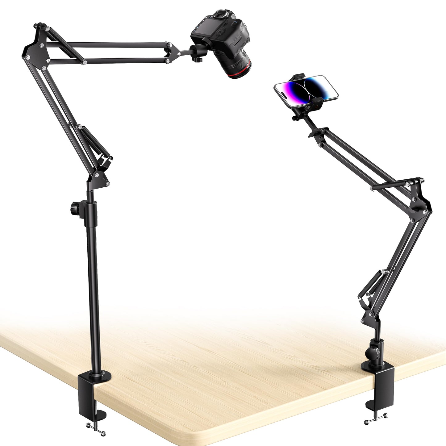 UBeesize Overhead Camera Mount with 360° Adjustable Arm & Phone Holder for TikTok Live Streaming Photography Studio Content Creation, Desk Mount