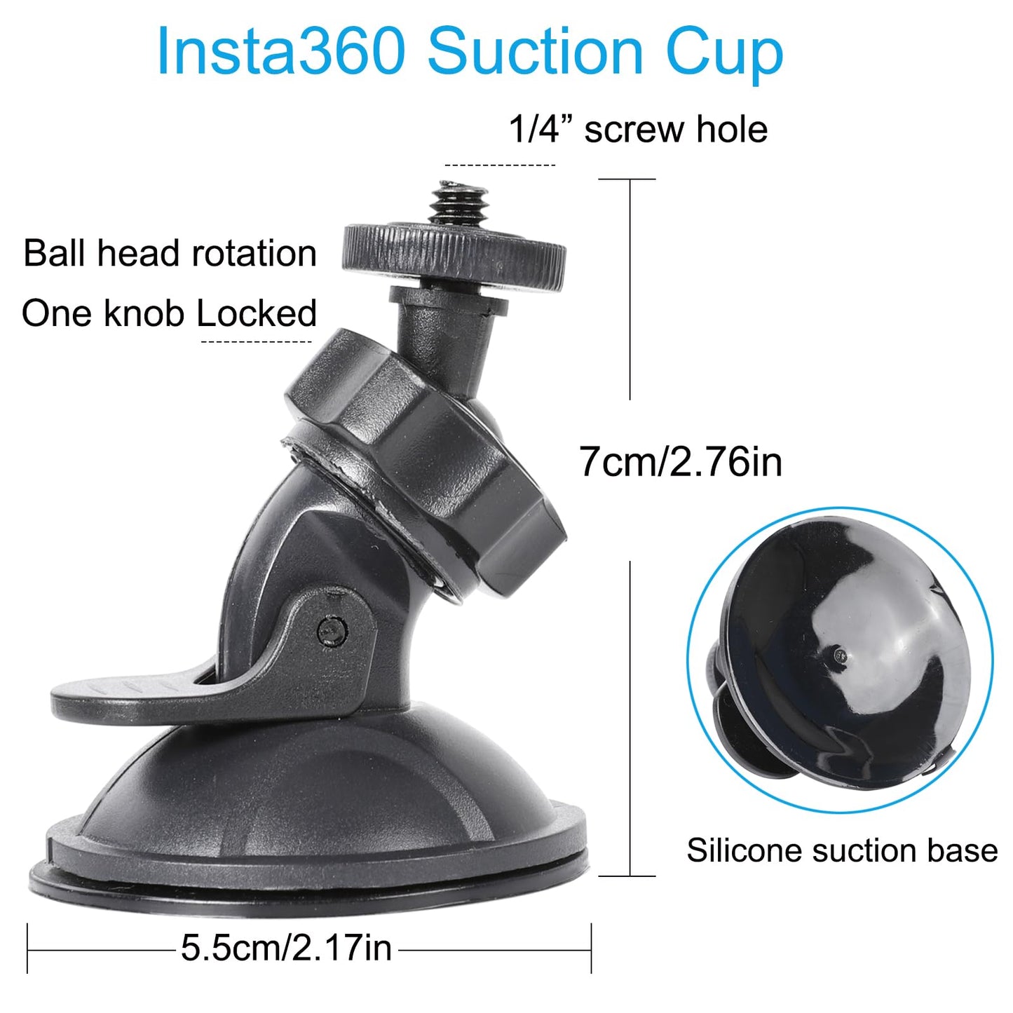 PellKing Rear View Mirror Holder Suction Cup Kit for Insta360 X5/X4/X3/X2/X,360 Rotation Ball Head Rear View Holder Suction Cup Mount Kit Compatible