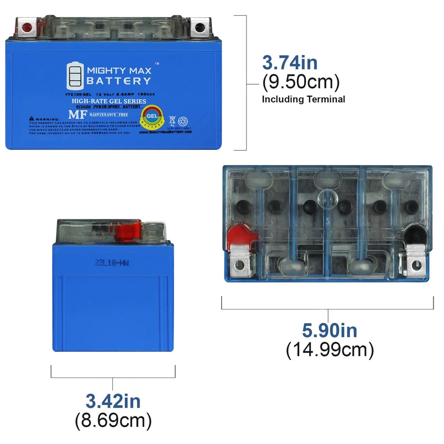 Mighty Max Battery YTZ10S GEL -12 Volt 8.6 AH, GEL Type, 190 CCA, Rechargeable Maintenance Free SLA AGM Motorcycle Battery