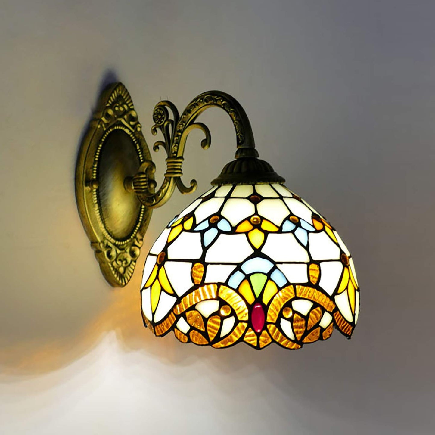 YIYIBYUS Wall Lamp Sconce Handcraft Stained Glass Wall Sconces Lighting Fixture Wall Lamps Indoor Lighting Fixture E27 Bulb Base Wall Light