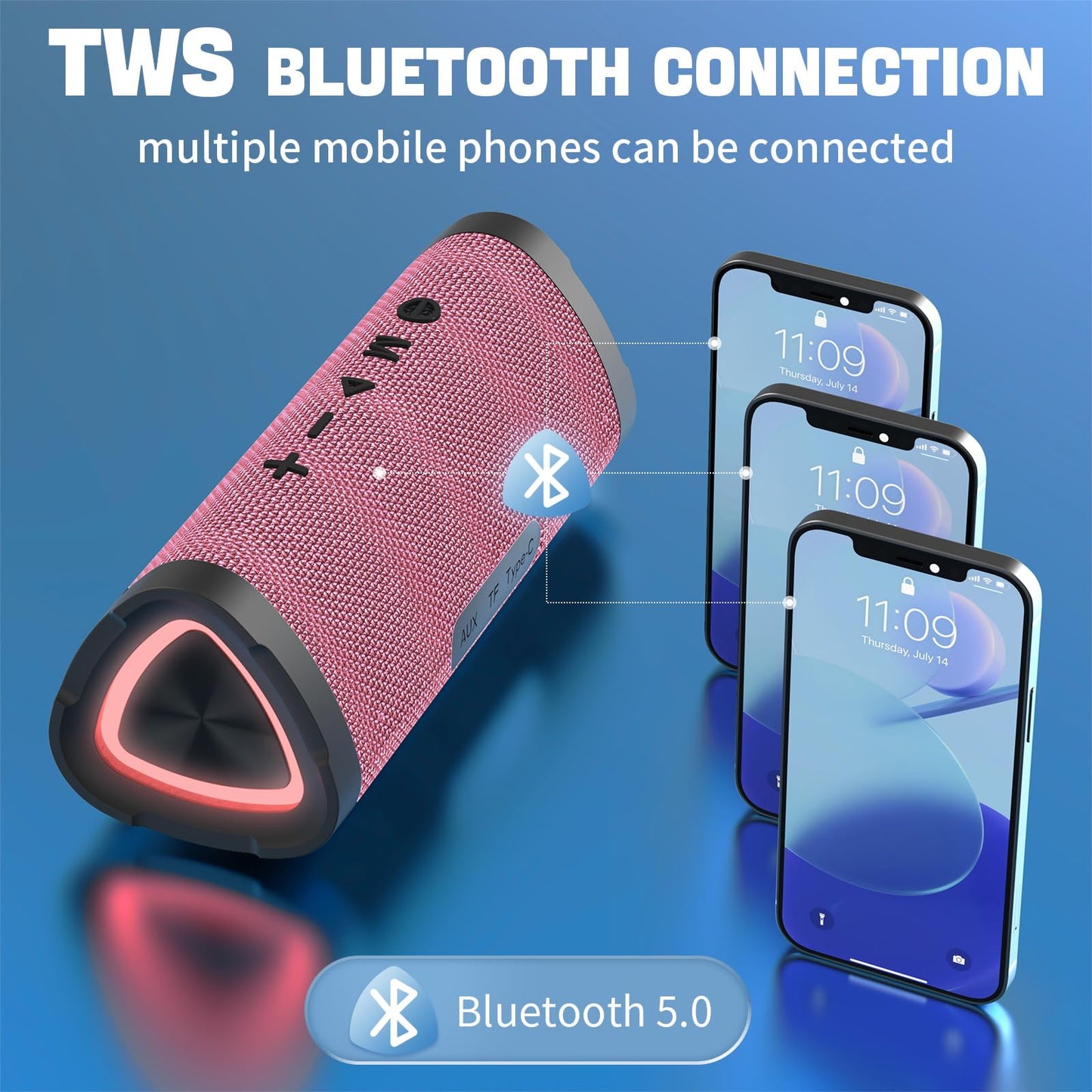 Vanzon Bluetooth Speakers V40 Portable Wireless Speaker V5.0 with 24W Loud Stereo Sound, TWS, 24H Playtime & IPX7 Waterproof, Suitable for Travel