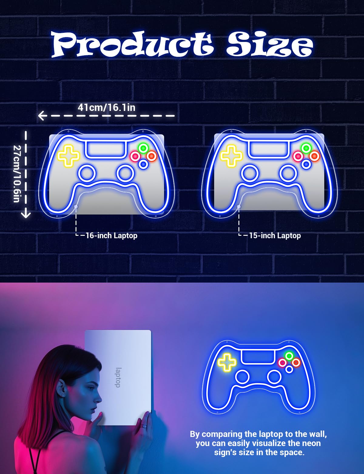 ADKALIV Gamer Neon Sign Game-pad Shaped LED Neon Light for Wall and Room Decor, USB Dimmable Powered LED Signs for Gamer Bedroom, Man Cave,Birthday