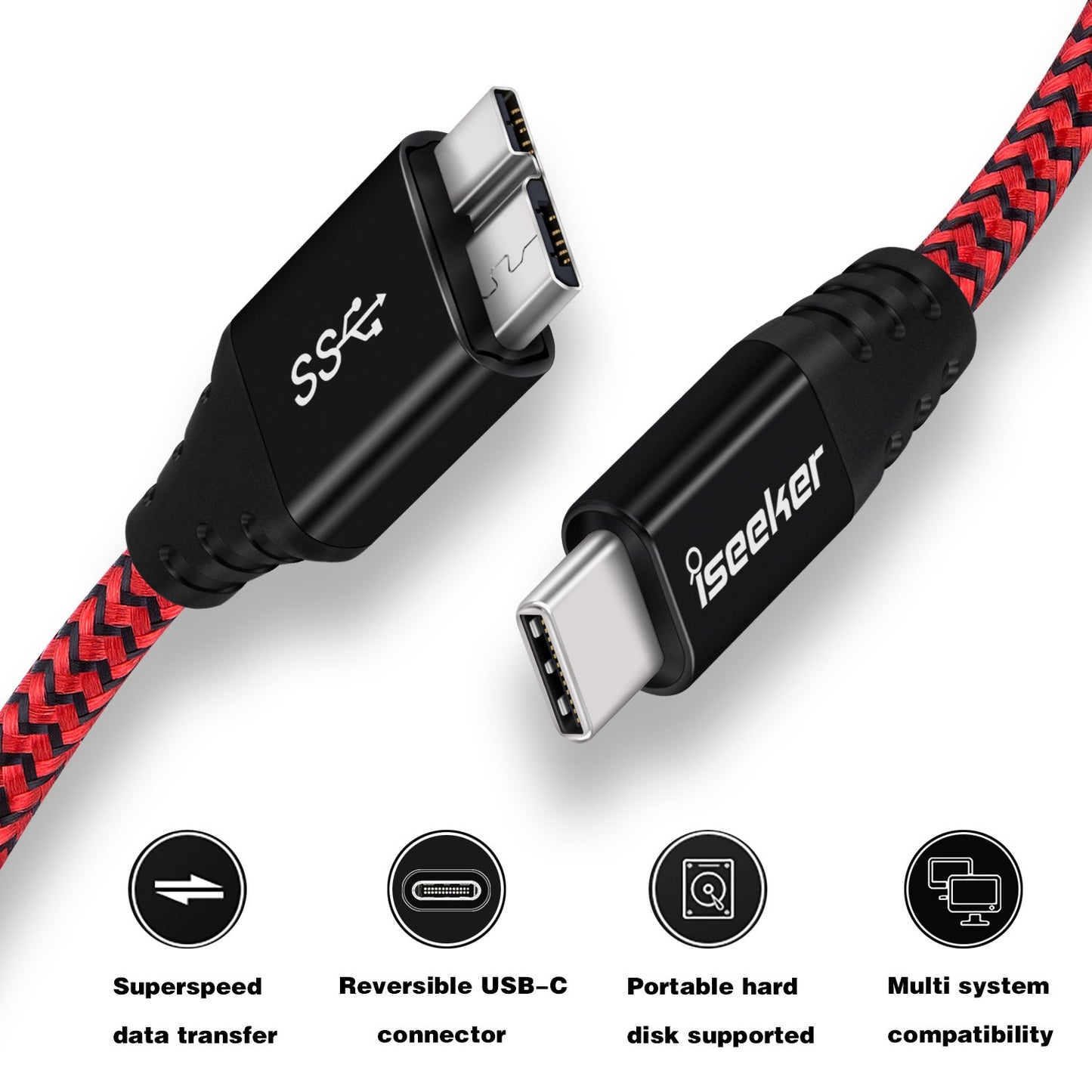 iSeekerKit Type C to Micro B Cable, USB 3.0 USB-C to Micro USB 1Ft Charge & Data Sync Cable Compatible for Samsung Galaxy S5/ Note 3, Toshiba Canvio