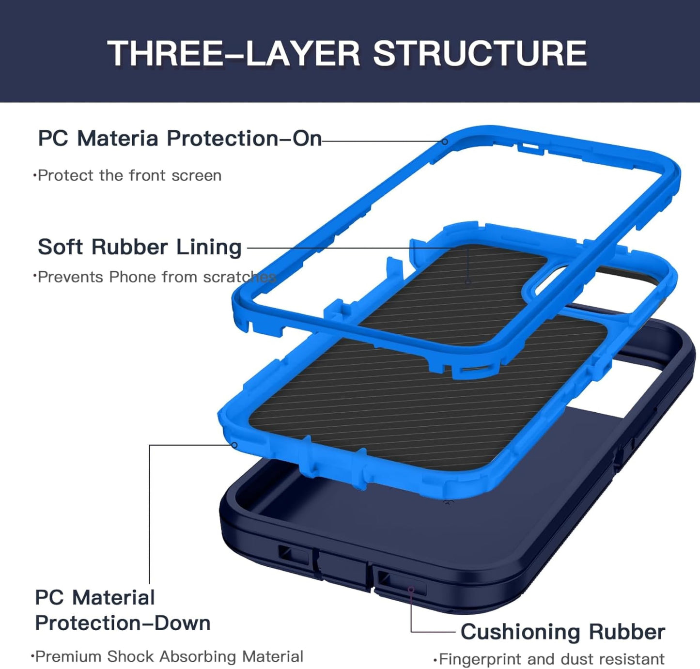 Apple iPhone 12 / iPhone 12 Pro Case (6.1") Rugged Case Heavy Duty Shockproof Dust/Drop Proof Dual Layer Cover Navy