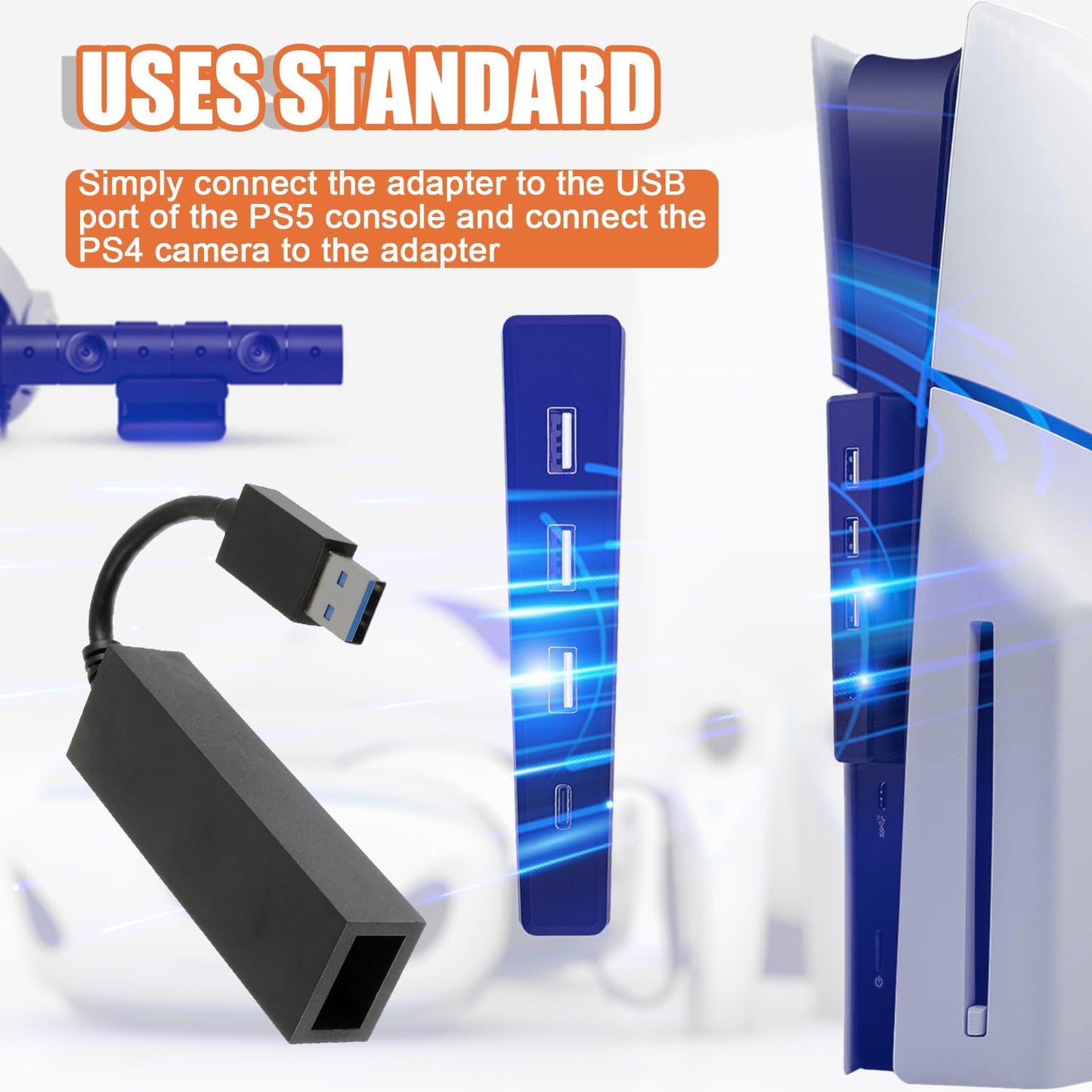 JAMHER PS4 Camera Adapter for PS5, PS VR Compatible with PS4 PSVR Converter Cable