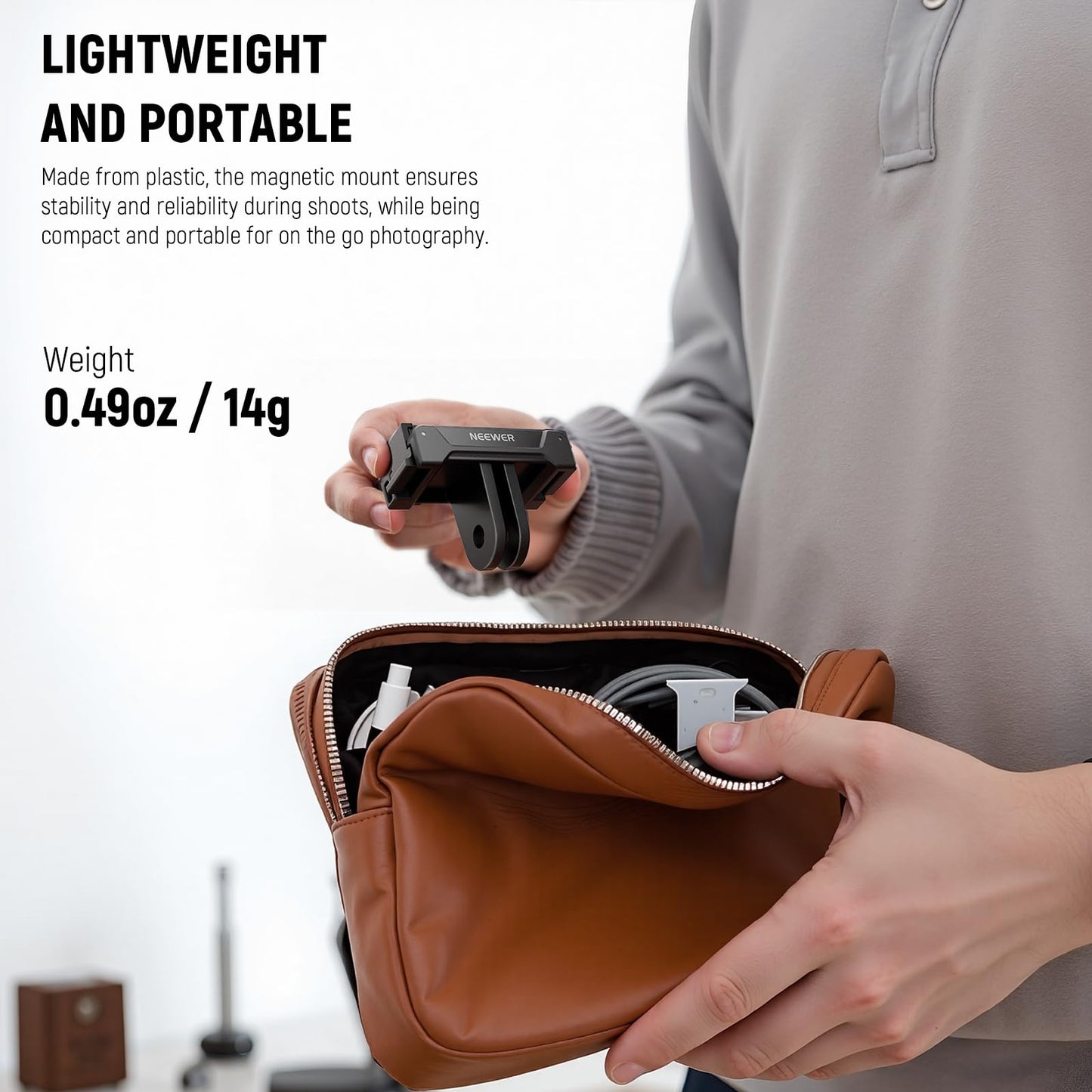 NEEWER Magnetic Mount Adapter Compatible with DJI Osmo Action 5 Pro 4 3, Quick Release Mount Base with Two Prong Connector for Tripods, Selfie Sticks