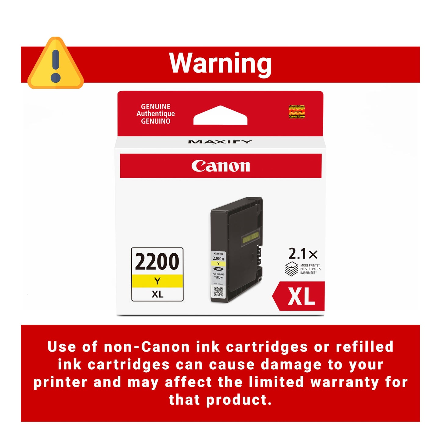 CanonInk Canon PGI-2200XL Genuine Yellow Ink Tank, Compatible with IB4120, MB5420, MB5120, IB4020, MB5020, and MB5320 (Optional) Printers