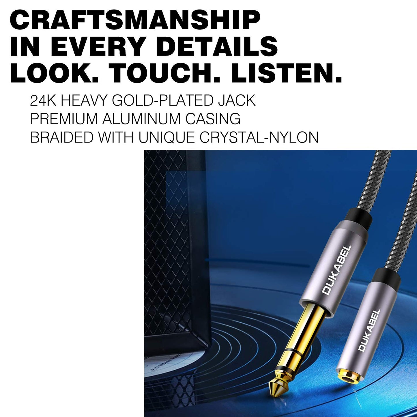 DUKABEL TopSeries 6.35mm (1/4 inch) to 3.5mm (1/8 inch) Headphone Jack Adapter, 1/8 (Female) to 1/4 (Male) Extension Cable, 3.5 to 6.35 Audio Cable