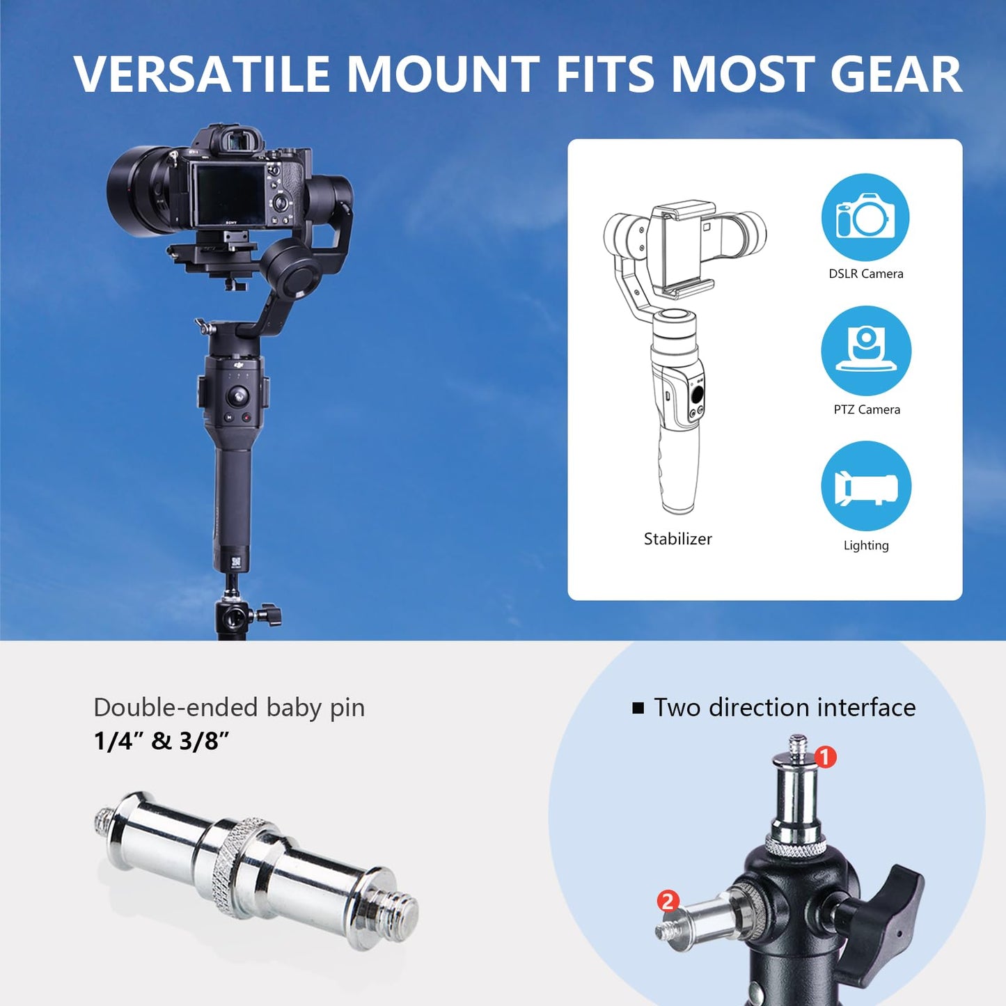 ?16' Heavy Duty? RAUBAY Extreme Tall Video Camera Sports Tripod Stand Air-Cushioned Telescoping Aluminium Alloy Light Stand with 1/4"& 3/8" Screw