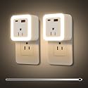 Night Lights Plug Into Wall 2 Pack Rechargeable Battery Backup Light Dusk to Dawn Sensor Night Light with Outlet Expander for Adults Kids Bedroom