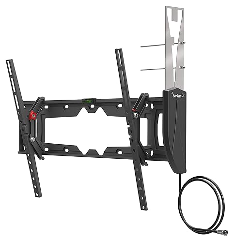 Barkan 19-80 inch Tilt TV Wall Mount with Integrated HDTV Indoor Antenna, for All Wall Types, Flat/Curved Screen Bracket, Holds up to 110lbs, Auto