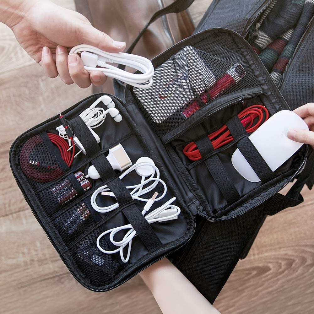 UT Wire Pocket for Family Travel Organizer Case with Zipper for Mobile Charger, Cable, Power Bank, SD Memory Card Accessories Holder