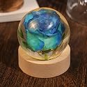 QNCMBUG Blue Rose Crystal Ball Night Light - Real Rose Encased in Glowing Resin Ball, USB-Powered Desk Lamp with Wood Base, Unique Gift