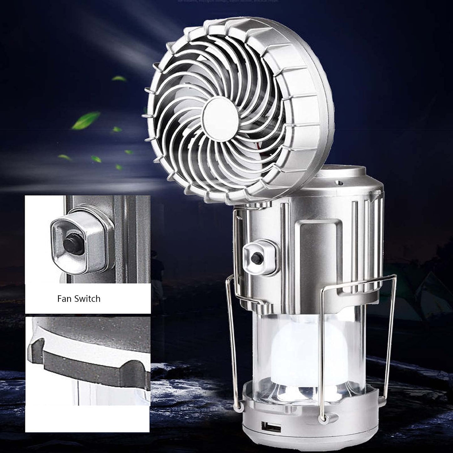 6 in 1 Portable Outdoor LED Camping Lantern with Fan, Waterproof Multi-Function Lanterns, USB Rechargeable Personal Fan,for Hiking Camping Hunting