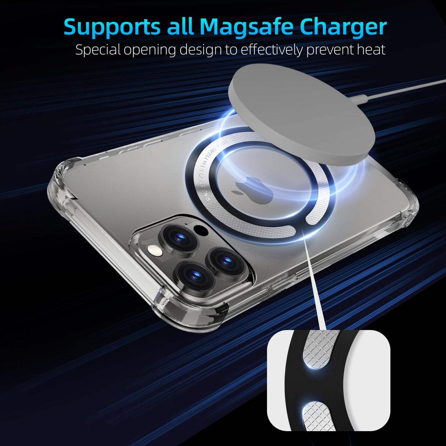 4Pcs Adapter Ring for Magsafe, Magnet Adapter, Magsafe Sticker with Sticky Adhesive, Black Metal Loop for Wireless Charger/Card Wallet/Car