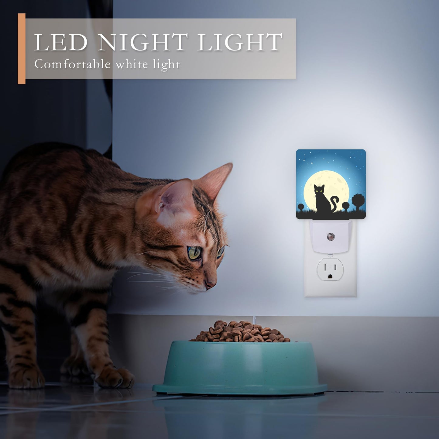 AOWULA Halloween Night Lights Plug into Wall,Black Cat Moon Night Light Dusk to Dawn Sensor LED Lamp 0.5W for Boys/Girls/Women/Men Decorations Room