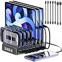 288W Charging Station for Multiple Devices, 8-Port Multi USB C Fast Charger Station Dock with Adjustable Dividers & 7 Cables,Multi-Purpose Desktop