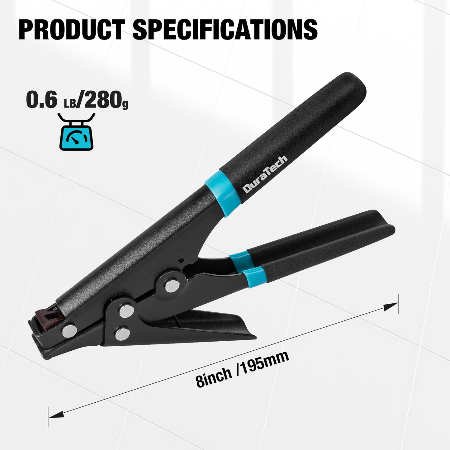 DURATECH 8-inch Zip Tie Tool, Ergonomic Cable Tie Gun for Fastening and Cutting Plastic or Nylon, Tensioning and Cutting Tool for Cable Management