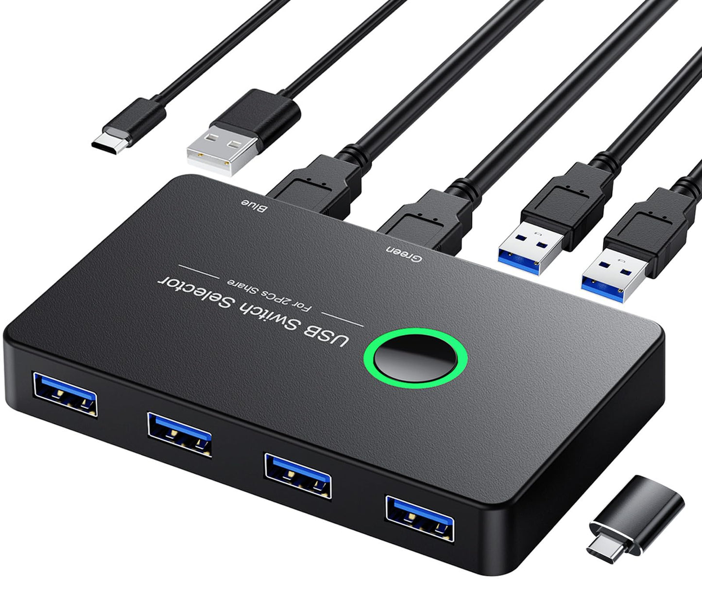 USB 3.0 Switch, USB Switcher 2 Computers Share 4 USB for PC Mouse Keyboard Printer Scanner, USB KVM Switch Selector Compatible with Windows, Mac