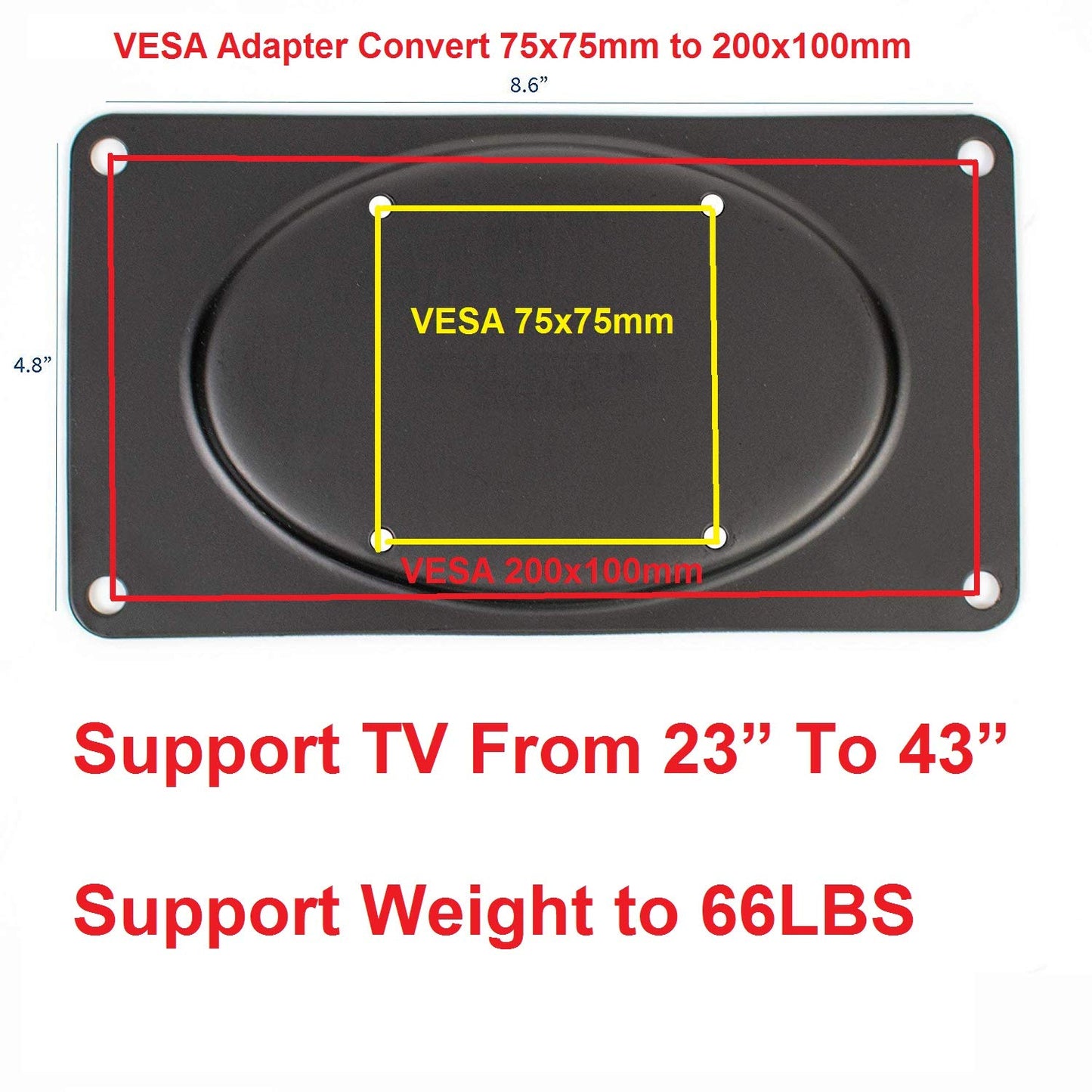 Mount Plus MP-XMA-05 VESA Flat Screen TV and Monitor Mount Adapter Plate for 23"-43" Flat Screens | VESA 75x75 to 200x100 Conversion Kit