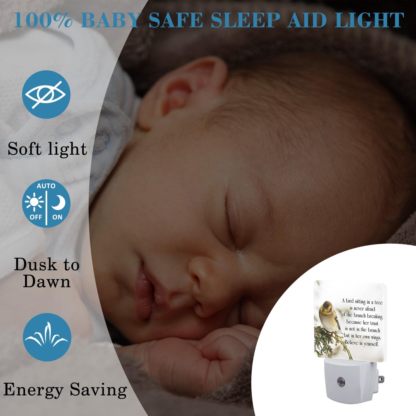 Uiaoiais Plug in Night Lights Inspirational Quote on Life Nightlight Plug Into Wall Dusk to Dawn Sensor LED Night Light for Kid Girls Boys Women Room