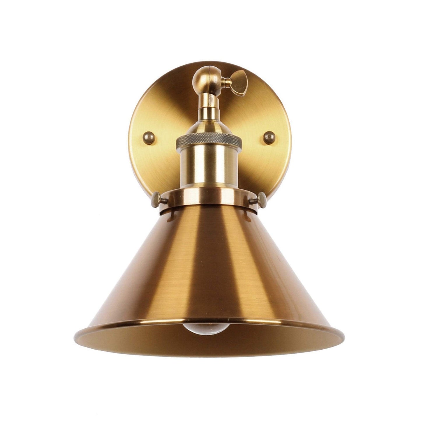 UKN Brass Wall Sconce with Metal Cone Shade Gold Industrial Dimmable