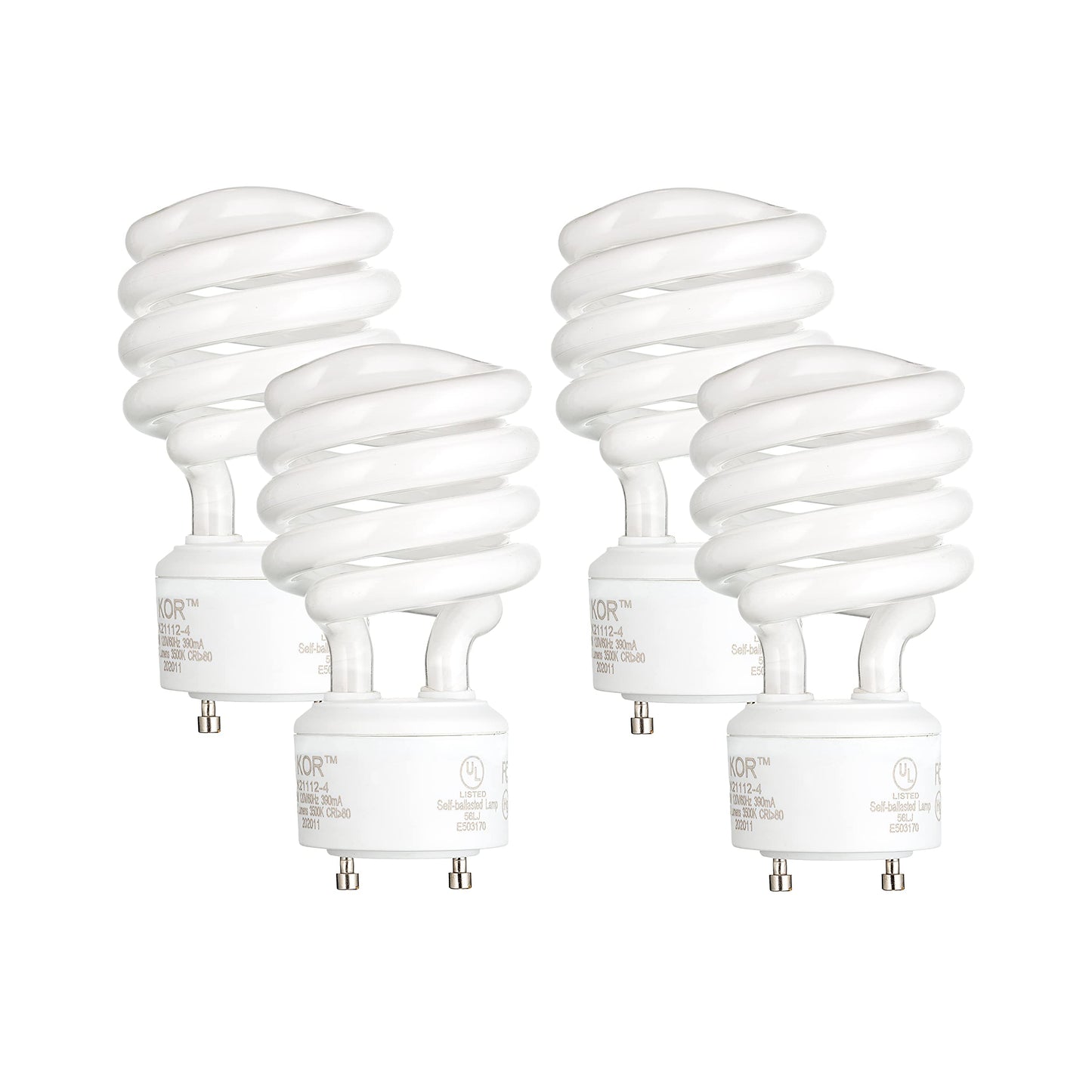 KOR GU24 Base CFL Bulbs, 23W 100W Equivalent, 5000K Bright White, 4-Pack