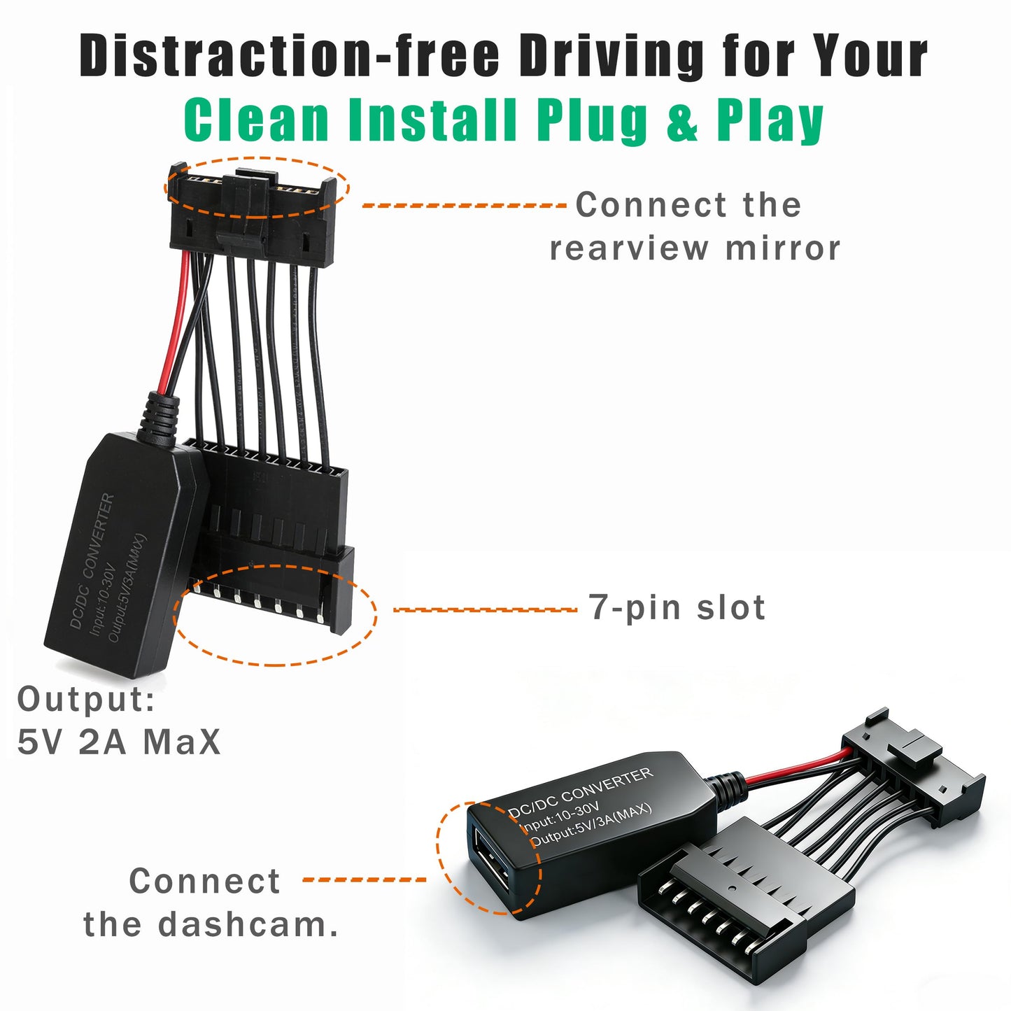 Rkakneecs Dashcam Power Adapter (7-pin Type B), Compatible with Select Nissan, Mitsubishi, Toyota, & More. Connects to The Rearview Mirror