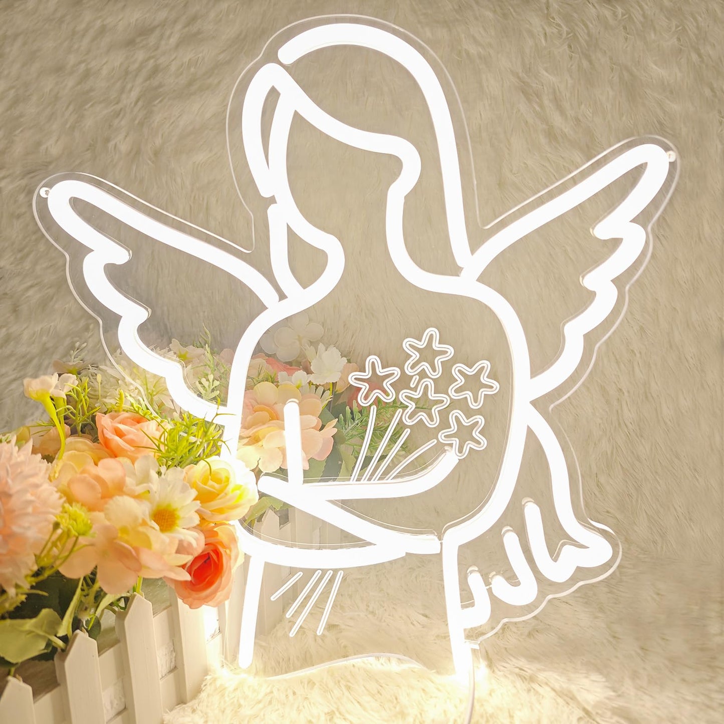 Angel Neon Sign for Wall Decor, White LED Neon Light Signs for First Time Grandma Mother's Day Gifts, Retired Gifts for Coworkers Friends (White