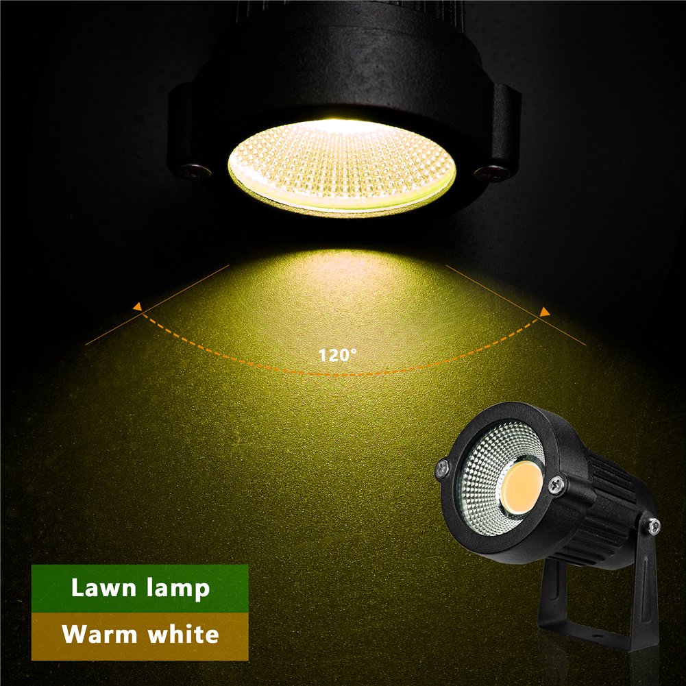 Z Outdoor Landscape LED Lighting 5W Waterproof Graden Lights COB Led Spotlights with Spiked Stand for Lawn Decorative Lamp US 3- Plug 3500K Warm White