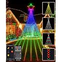 Outdoor Christmas Decorations Lights with Star, Smart DIY Custom Display 11.8Ft 100 Modes Yard Waterfall Tree String Lights, App Control 344LED RGB